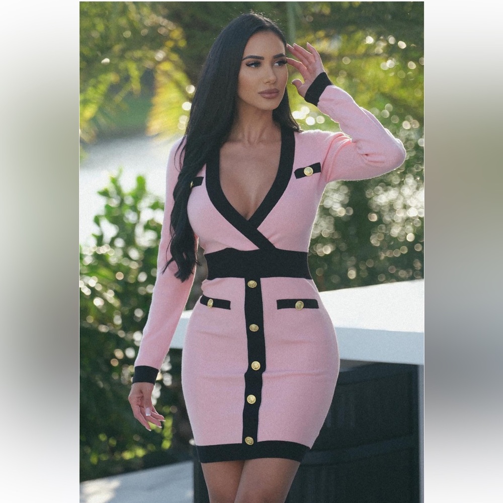 Pink and black sweater dress